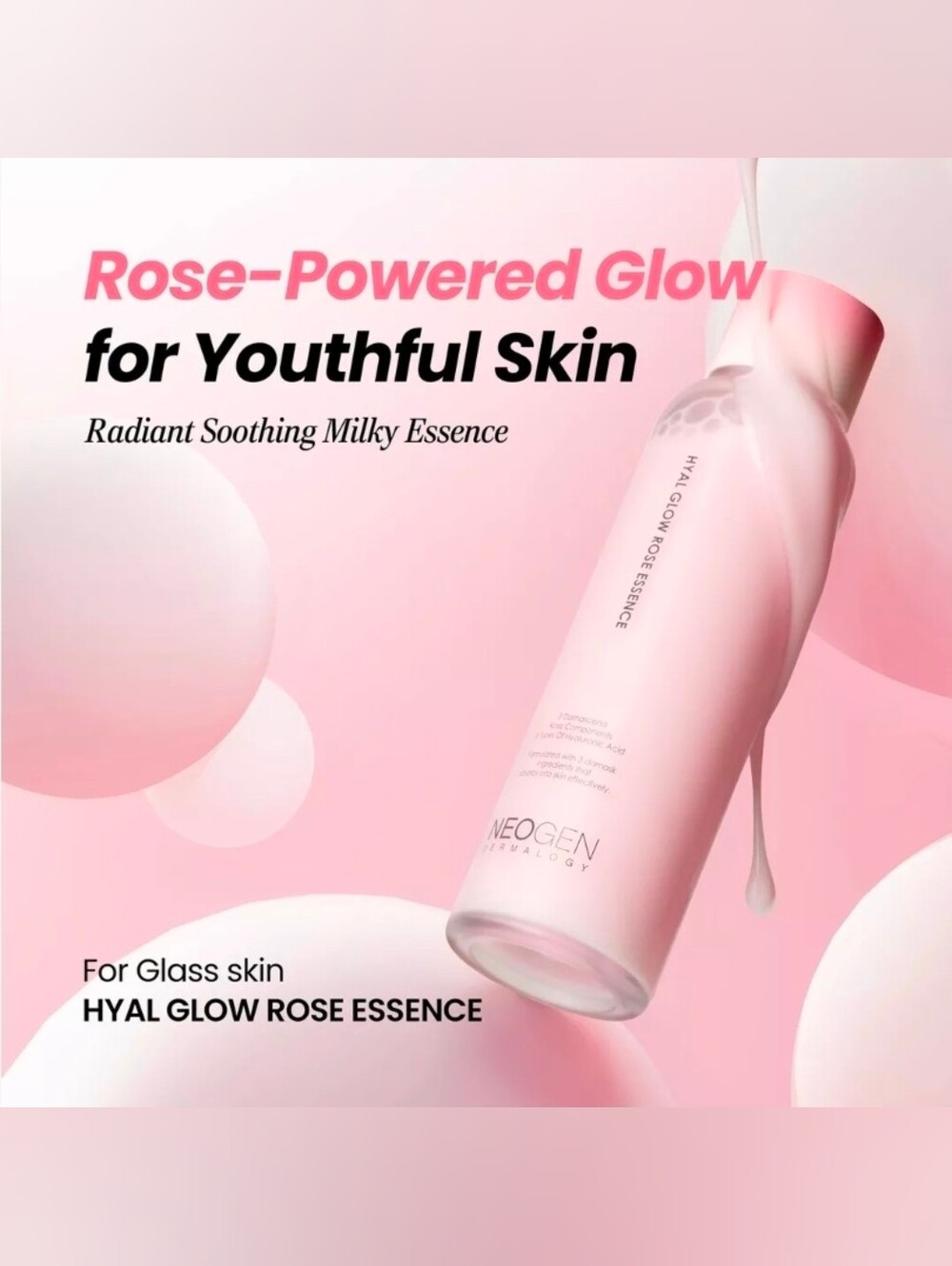 NEW Full Size NEOGEN DERMALOGY Hyal Glow Rose Essence Moisturizing Expires 2029